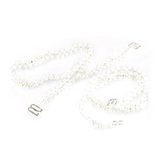 Imitation Glass Pearls Removable Bra Straps (Medium, White with Clear Crystals)