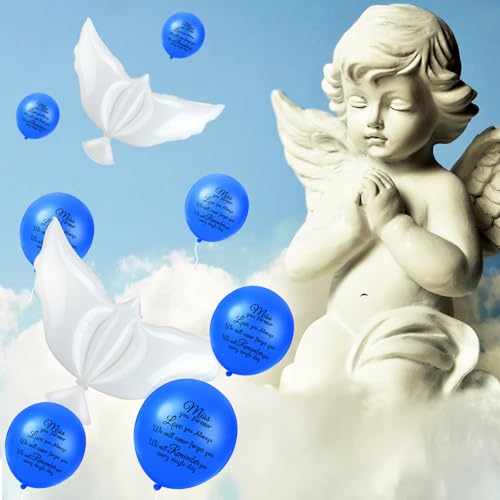 Image of Skylety 36 Pcs Memorial Balloons to Release with Dove Balloon,Royal Blue | Helium, Remembrance for Heavenly Birthday, Memorial Services, Release in Sky Ceremony, Forever in Hearts Messages