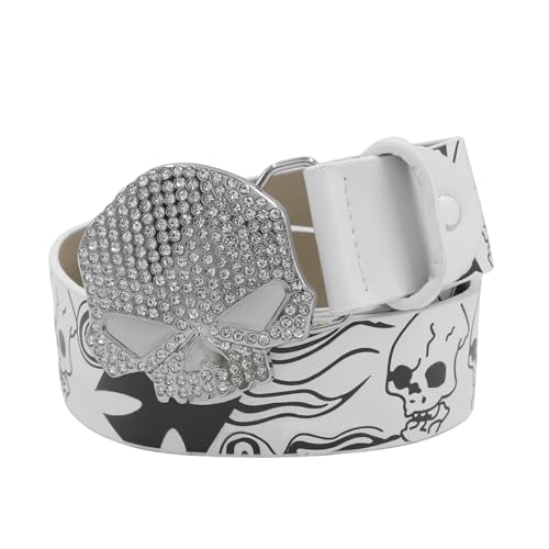 Punk Skull Skeleton Belt Gothic Style Genuine Leather Waistband for Women & Men