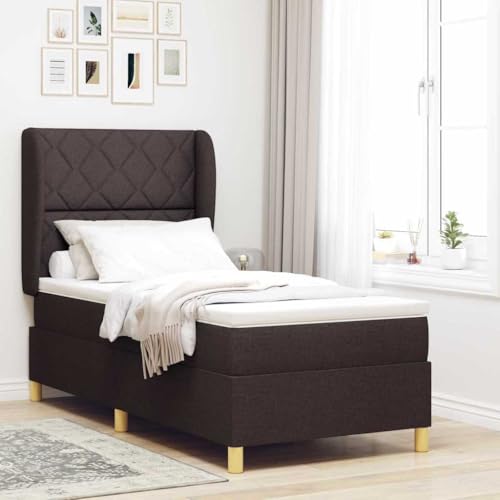 vidaXL Cama con Somier y Colchón Gris Oscuro 90x190 cm de Tela, Cama Moderna, Ajustable en Altura, con Box Spring, tapizado Duradero, colchón ergonómico y Minimalista,