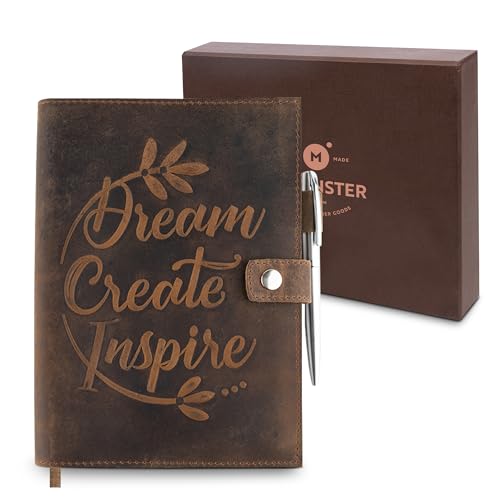Moonster® Journal En Cuir avec Stylo, Journal Intime pour Femmes - Cahier en Cuir Vintage, Carnet de Note - Bloc Note En Cuir Journal Relié en Cuir avec...