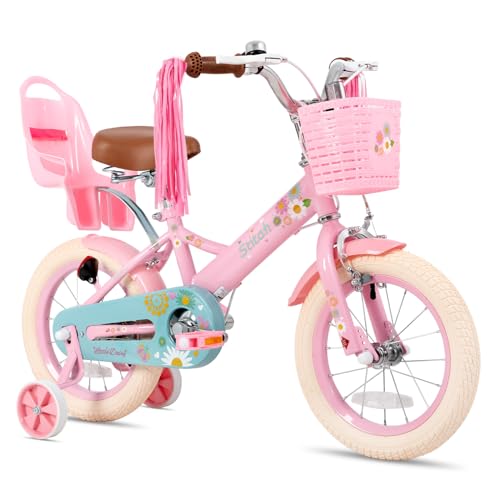 STITCH Little Daisy 12 Inch Kids Bike for 2 3 4 Years Girls. 12 Inch Girls Bike with Basket & Bike Streamers & Stabilisers,Pink