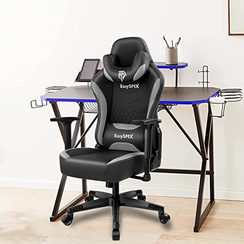 EasySMX Gaming Chair Ergonomic Gamer Chair Big and Tall Office Computer Chair Racing Video Game Chair Adjustable Swivel Recliner with Headrest and Lumbar Pillow Esports Chair (Gray Black)