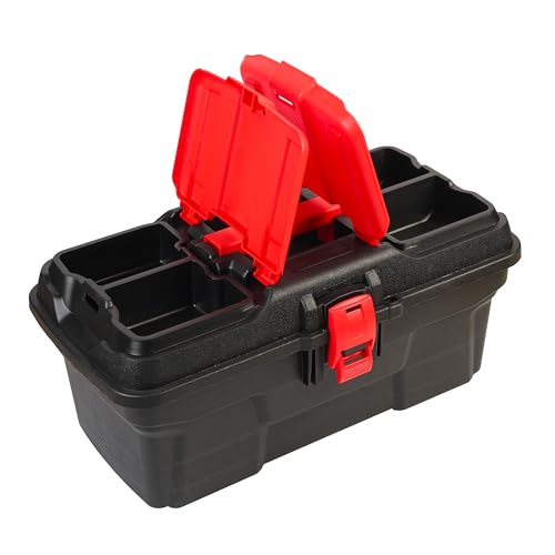 Image of Spartan SPTB-16 Inch Plastic Tool Box with Organizer Tray | Portable Storage Box for Tools, Screws, Nails & Hardware | Compact Toolbox with Locking Clip for Garage, Electrician & Mechanic Use
