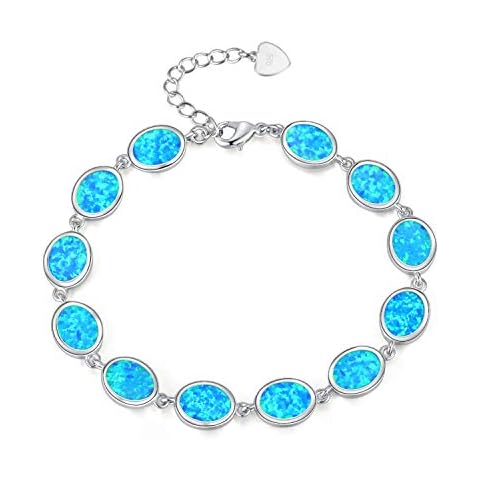 CiNily 14K White Gold Plated Opal Bracelet Womens Adjustable Tennis Bracelet blue Cover