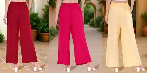 Image of Buy That Trendz Palazzo Pants for Women Rayon Elasticated Regular Fit Flared Wide Leg M to 6XL Pack of 3