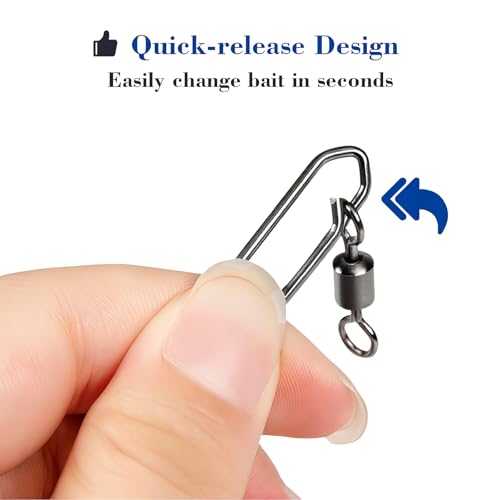 55Pcs High Strength Fishing Swivels, Stainless Steel Speed Clips with Barrel Swivels, Saltwater/Freshwater Snaps Swivel Change Quick Clips Snap Black Nickel - Thumbnail 5