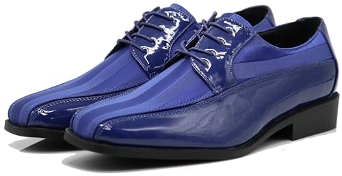 Image of BMY Men's Striped Satin Matching Patent Upper Oxfords Formal Dress Shoes