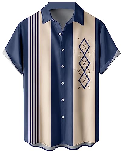 Camisas retro de bolos para hombre, camisa hawaiana de playa, vintage, manga corta, camisa de campamento Aloha, Aa Geometría Vintage, XXX-Large