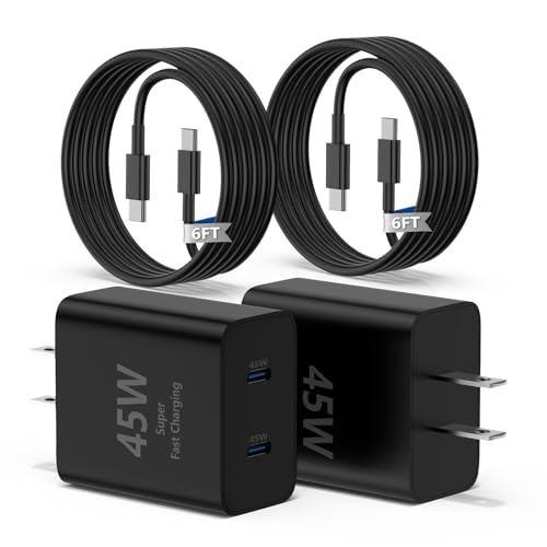Susnwere 2port 45W C Wall Charger Compatible with Samsung S25/S24 Ultra,2-Pack Super Fast Wall Charger with 6.6ft USB C Cables, PD 3.0 & PPS for Galaxy S25 Ultra/S24 /S23 Android Phones