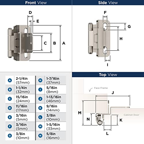 Image of Amerock 1 Pair 3 /8 inch Inset Satin Nickel Self-Closing Wrap Hinge