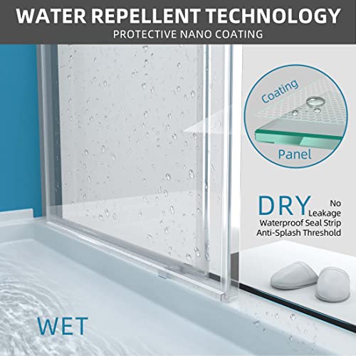 Getpro Shower Door 69-72"W X 79"H Double Sliding Frameless Shower Doors With Noiseless Soft Close & Anti-Jumping System 3/8 Inch Tempered Glass Width Adjustable Bypass Shower Door Matte Black #TOP5