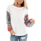 【Paquete】: 1 * Tops Squarex - Camiseta de Manga Larga para Mujer, diseño otoñal, Tejido de Gasa, Cuello Redondo, Talla Grande