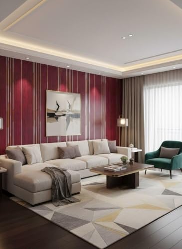 Image of VKR Modern Self Adhesive Textured Wallpaper with Subtle Vertical Line Pattern for Elegant Minimalist Interior Decor and Contemporary Living Spaces (45 x 300 cm - Red)