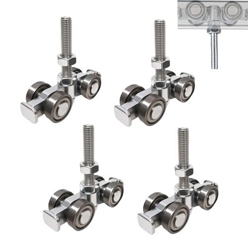 YOVXKAN Trolley Assembly,4 Wheel Silent Trolley Rollers for Use with 1-5/8" Wide and All 1-5/8" or Taller Unistrut Strut Channel ，Silver(Pack of 4)