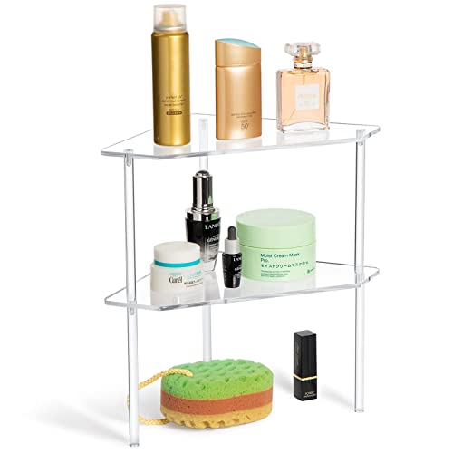 Jetec 2 Pieces Corner Bathroom Organizer Counter Shelf Acrylic Bathroom Organizer Stackable Shelves Clear Floating Shower Corner Vanity Shelf For Bathroom Kitchen Toilet #TOP29