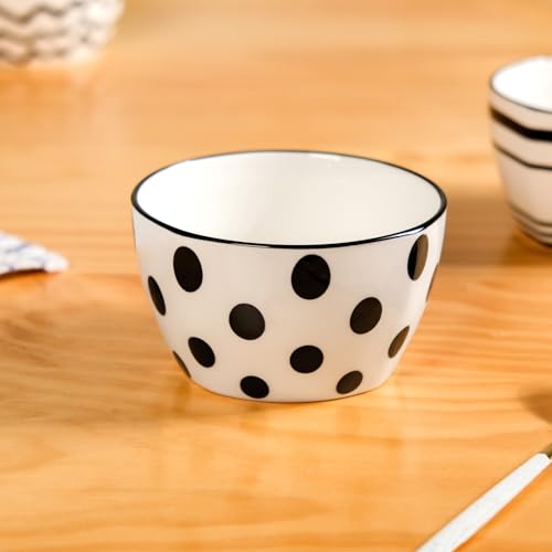 Image of Nestasia Ceramic Snack Bowl Set of 5 (350ml Each) - Dishwasher & Microwave Safe Bowls for Serving Soup, Rice, Dal, & Salad | Black & White Printed Bowls with Glossy Finish - Ideal for Gifting