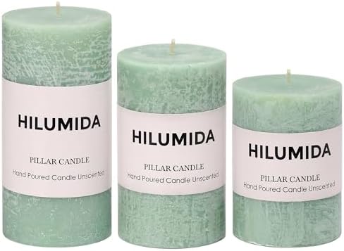 Sage Green Pillar Candles Set of 3 - Hand-Poured Unscented Candle...