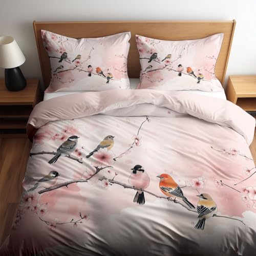 Housse de Couette 180 x 200 cm Style chinois floral oiseaux - Parure de Lit Enfant Adulte 2 Personnes avec Fermeture Éclair Sets de Housse Couette en...