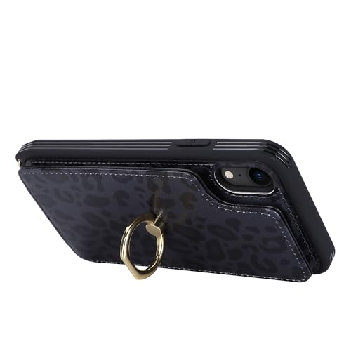Image of for iPhone XR Case with Card Holder and Strap for Women,Crossbody Lanyard,RFID Blocking,Kickstand Ring Stand,Snap Clasp,Cute Phone Wallet Cases 6.1 inch(Black Leopard)