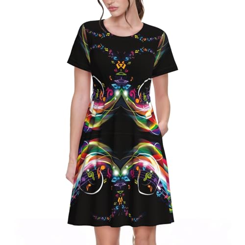 Robe d'été décontractée pour vos sorties - Coupe trapèze et imprimé musique colorée