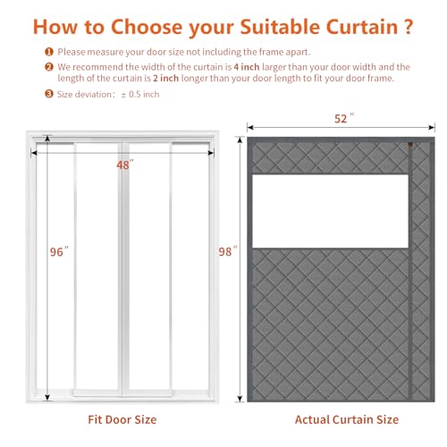 WochiTV Magnetic Thermal Door Curtain, 48 X 96 Inch Insulated Door Cover Thickened Waterproof Weatherproof Insulation Blanket with Visible Panels for Winter Side Opening Gray