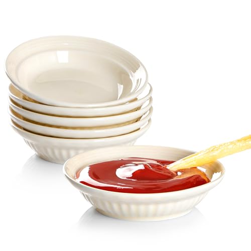 NUTRIUPS 10cm Soy Sauce Dish Set of 6 White Dipping Bowls Ceramic Small Bowls for Side Dishes