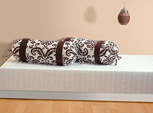 Image of Swayam Set of 2 Cotton Casement Bolster Cover | 30x30 Inch | Soft Breathable Masnad Cover 200TC | Durable & Washable | Motif Print Bolster Cover for Diwan, Bed & Sofa - Brown