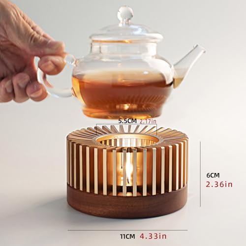 Calentador de tetera de aluminio anodizado y base de madera para mantener té caliente 3
