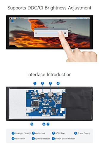 Image of waveshare 9.3inch Capacitive Touch Display, 1600x600 Resolution, Raspberry Pi 5 /4B /3B /Zero /Zero W /Zero 2W /Pico /Pico W /Pico WH, Support Jetson Nano /Jetson Orin Nano, Supports Windows 11 /10 /8.1 /8 /7