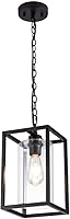 Vista 1 de MAYNA Lámpara colgante de granja de 1 luz, lámparas de jaula de metal negro con cadena ajustable y pantalla de vidrio, luces colgantes para isla