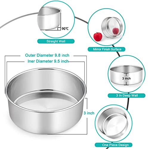 Teamfar Round Cake Pan, 9½ X 3 Inch Stainless Steel Deep Baking Roasting Steaming Cake Pan For Birthday Party Wedding, Non-Toxic & Heavy Duty, Deep Side & Mirror Finish, Easy Clean & Dishwasher Safe #TOP6
