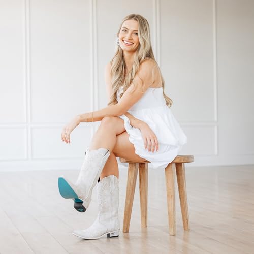 Lane Womens Destiny Embroidered Studded Snip Toe Casual Boots Mid Calf Low Heel 1-2" - White2