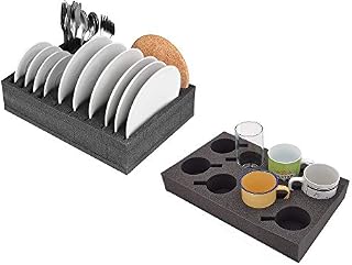 SCHAUMEX® Camping Set - Plate Holder and Cutlery Holder with Space for 12 Plates + Cup Holder XL for Space up to 8 Pieces - For Camping, Motorhomes, Caravans and Boats - Extremely Light and Robust