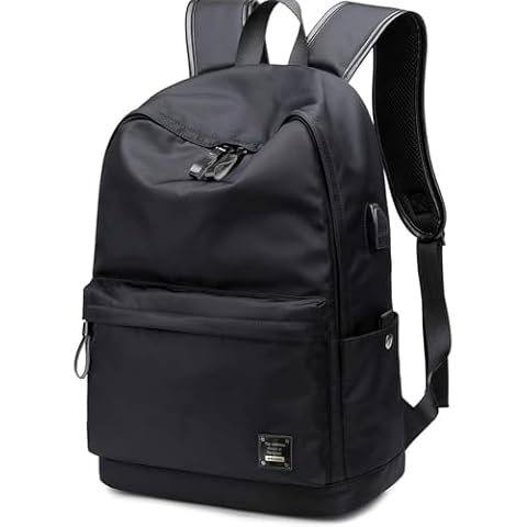 weiatas Black Laptop Backpack for Men Women with USB Charging Port, College Bookbag with Laptop Compartmen, Work Travel Computer Rucksack with Luggage Strap Cover