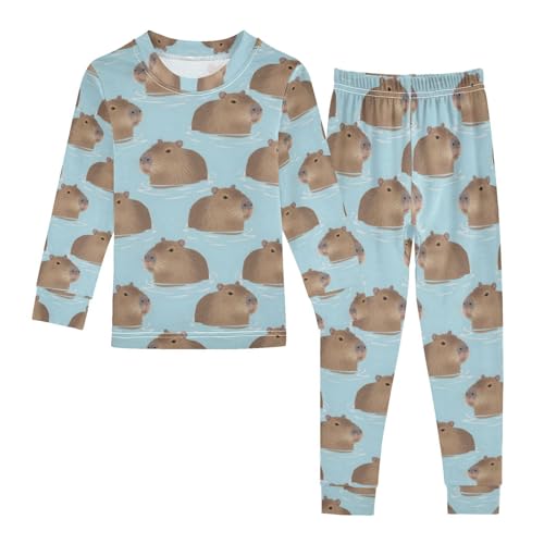 ALAZA Capybara Water Blue Pajamas Long Sleeve Sleepwear 2-Piece Pajama Set