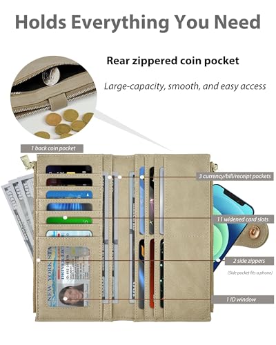 Image of Women's Slim Wallet,Thin RFID Card Holder with Zipper Pocket
