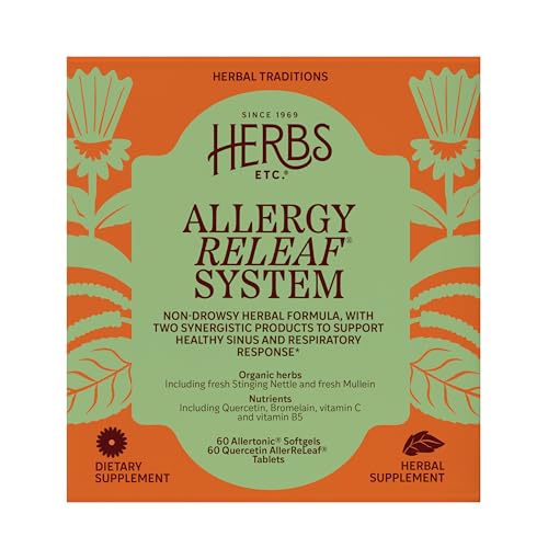 Herbs Etc. Allergy ReLeaf System - Seasonal Discomfort Supplement - Provides Seasonal Support for Sneezing & Itchy Eyes - Supports Sinus Function - 60 Softgels (60 Servings), 60 Tablets (60 Servings)