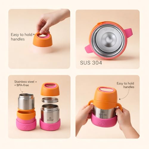 Image of Speedex Kids Insulated Food Jar 320ml Tango Pop (Orange), Stainless Steel Lunch Box with Handle & Spork, Leak Proof BPA-Free Double Wall Vacuum Tiffin, Hot & Cold Food Container