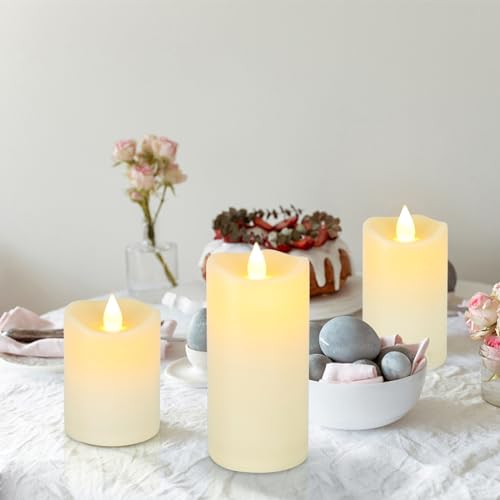 Image of Aignis Indoor Flameless LED Candles Battery Operated with Remote Timer and Wax-like Shell for Home /Wedding /Holiday Decor, Set of 3( D 2.95 inch x H 4 inch /5 inch /6 inch)