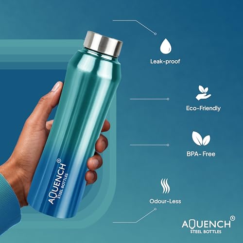 Image of Stainless Steel Water Bottle 1 Litre Bottles for Kids Girls Boys School Adults Office Gym(Turquoise Colour, Steel Cap, Set of 1, 1000 Ml)