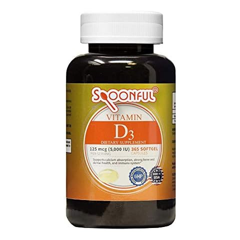 Spoonful Vitamin D3, 5000 IU/125mcg, 1-Year Supply 365 Softgel Capsules, Bone Health and Immune System Support, Made in USA Cover