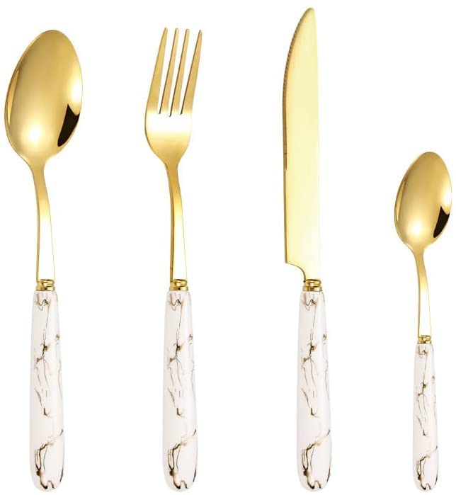 Zestaw Sztućców Ceramicznych Ze Stali Nierdzewnej, Sztućce Ze Stali Nierdzewnej, Sztućce Kuchenne, Widelec, Łyżka, 24 Sztuki, Do Rodzinnej Restauracji, Przyjęcia Obiadowego