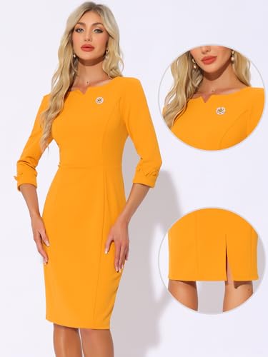 Image of Allegra K Work Dress for Women 3 /4 Sleeve Boat Neck Back Slit Sheath 2026 Professional Bodycon Business Casual Dresses