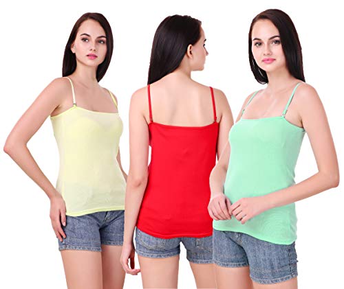 Image of Set of 3 Spaghetti Camisole Vest Top Inner Wear Camis with Adjustable and Detachable Strap (Free 1 Pair Transparent Strap) for Women and Girls