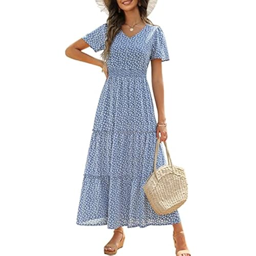 Zattcas Womens 2026 Short Sleeve Summer Floral Maxi Dress