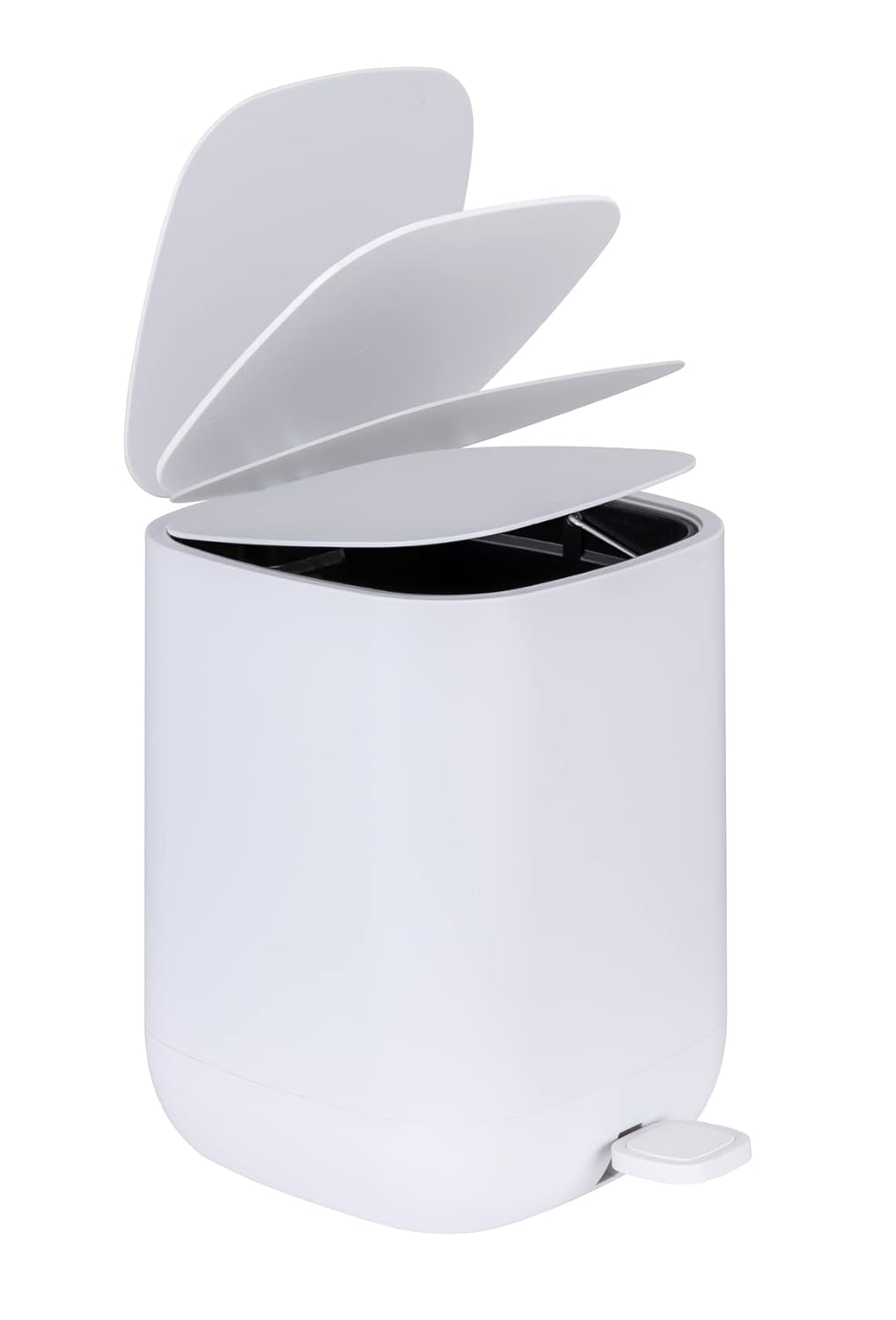 WENKO Poubelle à pédale Davos, 5 litre, poubelle cosmétique puriste avec système d'abaissement automatique Easy-Close, accessoire de salle de bain au design Clean-Chic tendance dans la salle de bain et le WC d'invités, exempt de BPA, Ø 17 x 27 cm, blanc mat