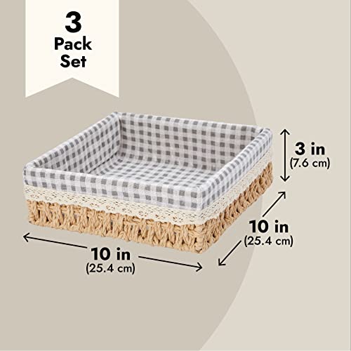 Set Of 3 Wicker Storage Baskets For Organizing Shelves With Removable Liners For Towels, Toiletries (3 Sizes) #TOP3