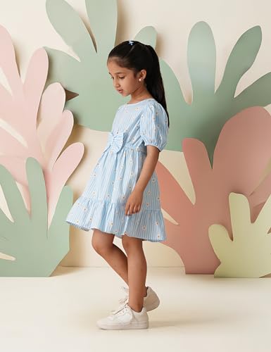 Image of Amazon Brand - Symbol Girls Bow Detail Pure Cotton Knee Length Casual Dress