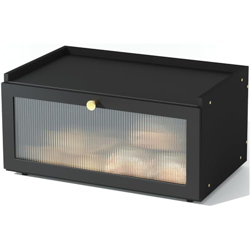 AINILE Panera de bambú, color negro, de madera, para guardar el pan, 40 x 25 x 20 cm